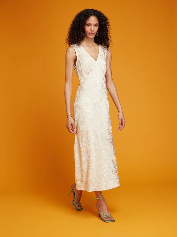 Iris Maxi Dress in Champagne Stylish Off-Shoulder Maxi Dress