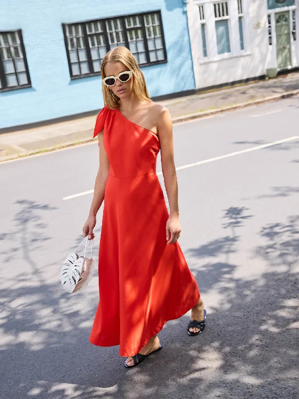 Junaya One Shoulder Maxi Dress Elegant Maxi Dress with Belt
