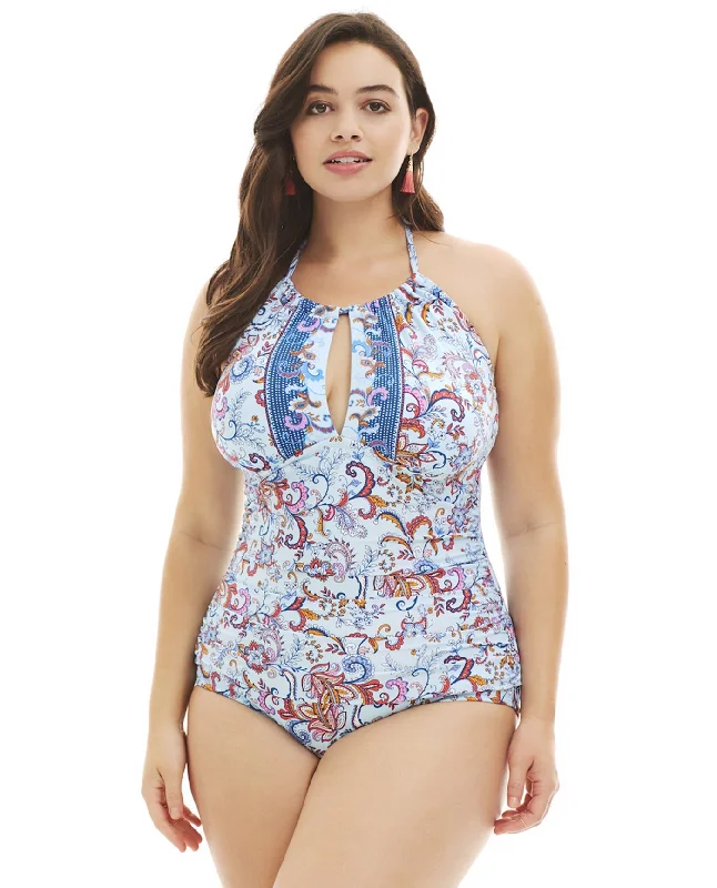 Kenneth Cole Blue Daydreamer Paisley Plus Size High Neck One Piece Swimsuit Elegant Swimsuit Bottoms Kenneth Cole Blue Daydreamer Paisley Plus Size High Neck One Piece Swimsuit Elegant Swimsuit Bottoms