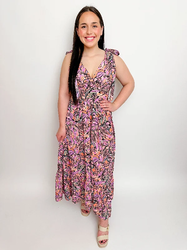 Tropics Tie Shoulder Maxi Dress Fashionable Chiffon Tiered Maxi Dress