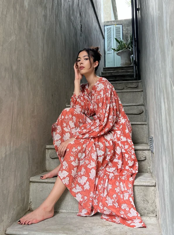 Lola Cotton Maxi Dress- Rust Classic V-Neck Maxi Dress