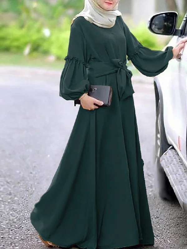 Long Sleeve Pure Color Belted O-neck Button Women Maxi Dress Comfortable Maxi Dress with Belt Long Sleeve Pure Color Belted O-neck Button Women Maxi Dress Comfortable Maxi Dress with Belt