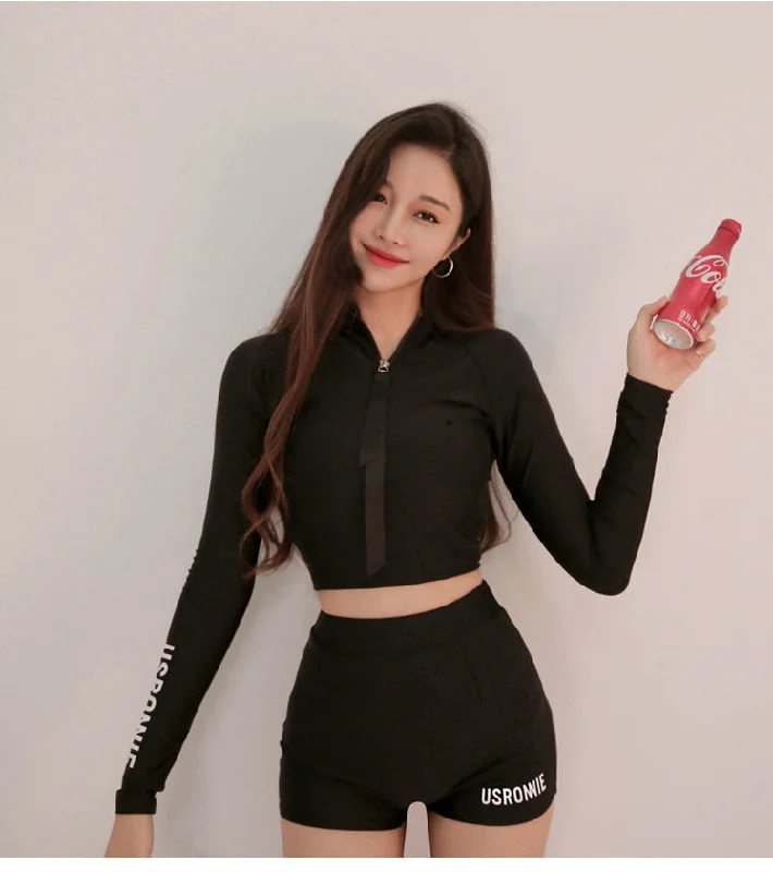 Long Sleeve Short Pants Swimsuit Bathing Wetsuit Minimalist One-Piece
