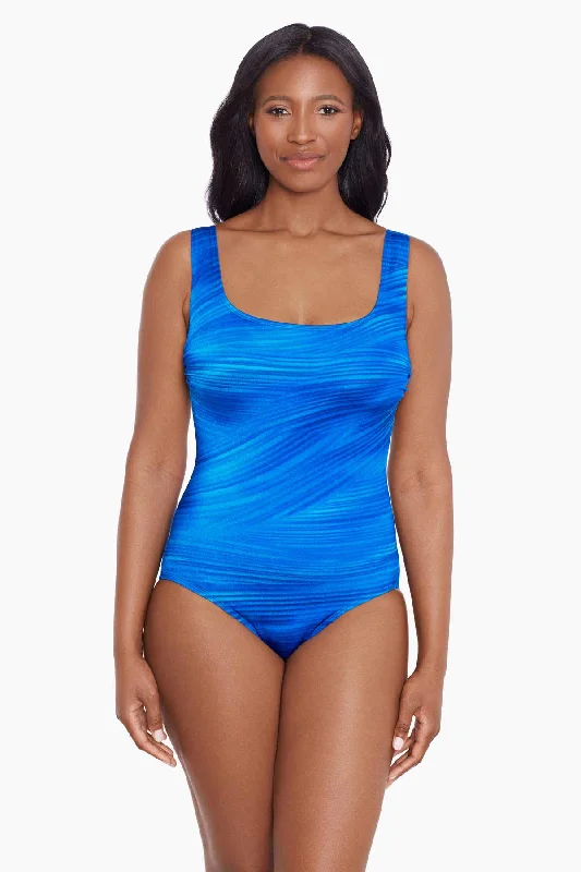 Butterfly X Back Tank Long Torso One Piece Swimsuit Virtual Wave V-Neck Swim Dress