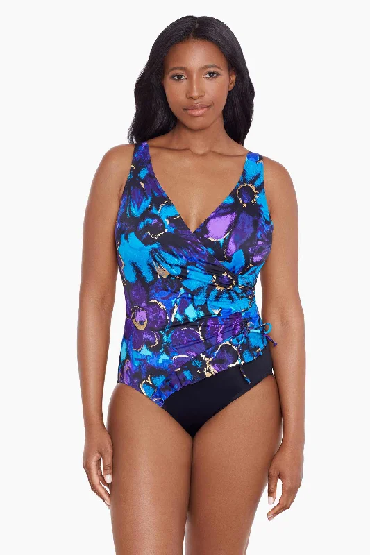 Ruffle Surplice Long Torso One Piece Swimsuit Gypsy Bold High-Cut Bikini