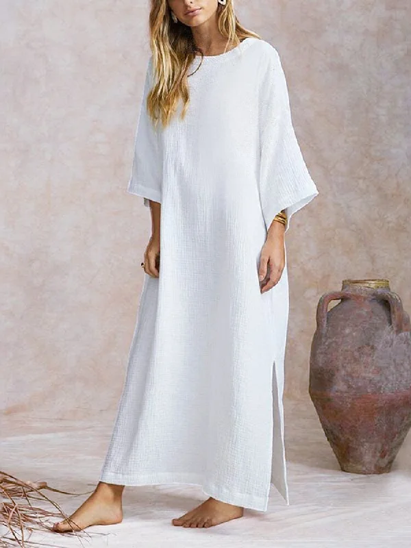 Loose Batwing Long Shirt Split Hem Jumpers Kaftan Women Maxi Dress Comfortable T-Shirt Maxi Dress