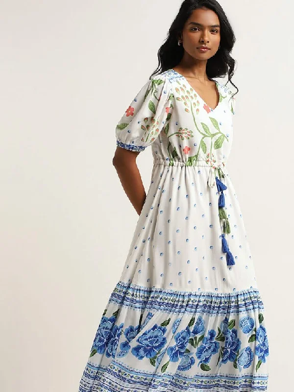 LOV White Floral Maxi Dress Stylish A-Line Maxi Dress