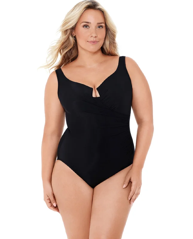 Miraclesuit Black Plus Size Escape Underwire One Piece Swimsuit Solid Color Swimsuit Miraclesuit Black Plus Size Escape Underwire One Piece Swimsuit Solid Color Swimsuit