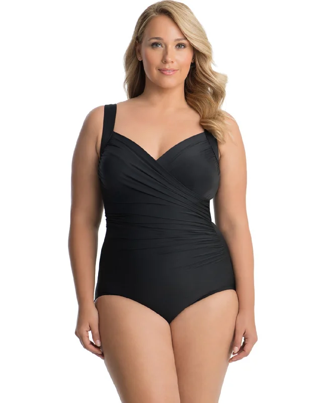 Miraclesuit Black Plus Size Sanibel Surplice Underwire One Piece Swimsuit Elegant Ruffled Bikini Miraclesuit Black Plus Size Sanibel Surplice Underwire One Piece Swimsuit Elegant Ruffled Bikini