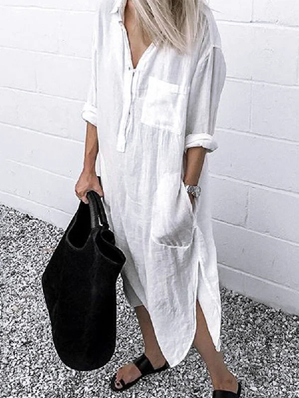 Mono Color Button Lapel Irregular Hem Shirt Women Maxi Dress Elegant Boho Maxi Dress Mono Color Button Lapel Irregular Hem Shirt Women Maxi Dress Elegant Boho Maxi Dress