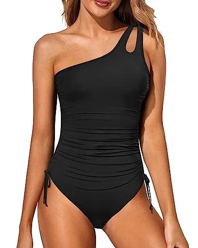 One Shoulder Full Coverage Keyhole One Piece Swimsuits Reversible Bikini Set