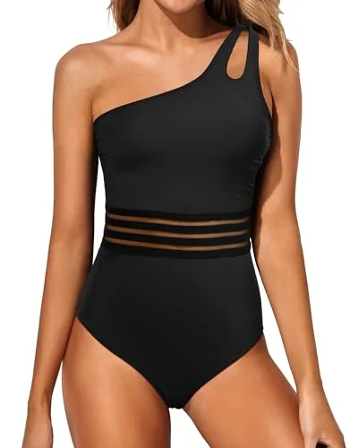 One Shoulder Keyhole One Piece Swimsuit V-Neck Swim Dress