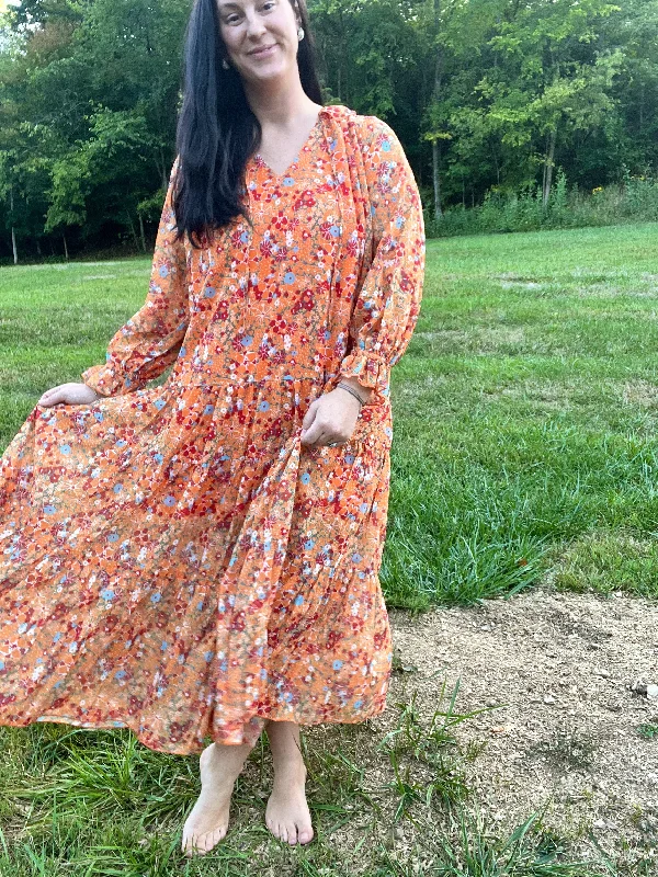 Orange Floral Maxi Dress Elegant Boho Maxi Dress