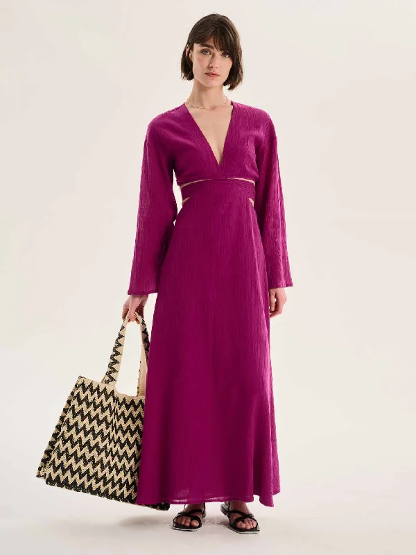 Orla Cut Out Maxi Dress in Purple Chic Button-Up Maxi Dress