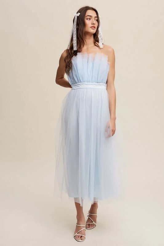 Paper Bag Frill Tulle Maxi Dress Stylish Long Sleeve Maxi Dress