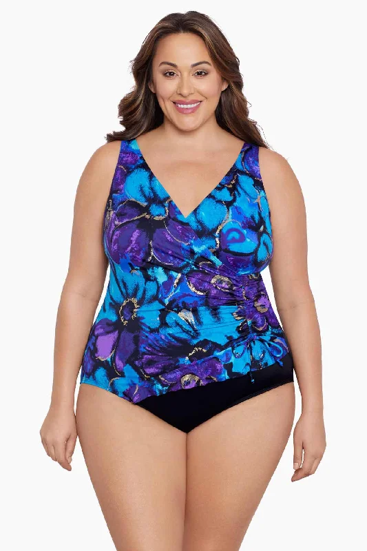 Plus Size Ruffle Surplice Long Torso One Piece Swimsuit Gypsy Halter Neck Swimsuit