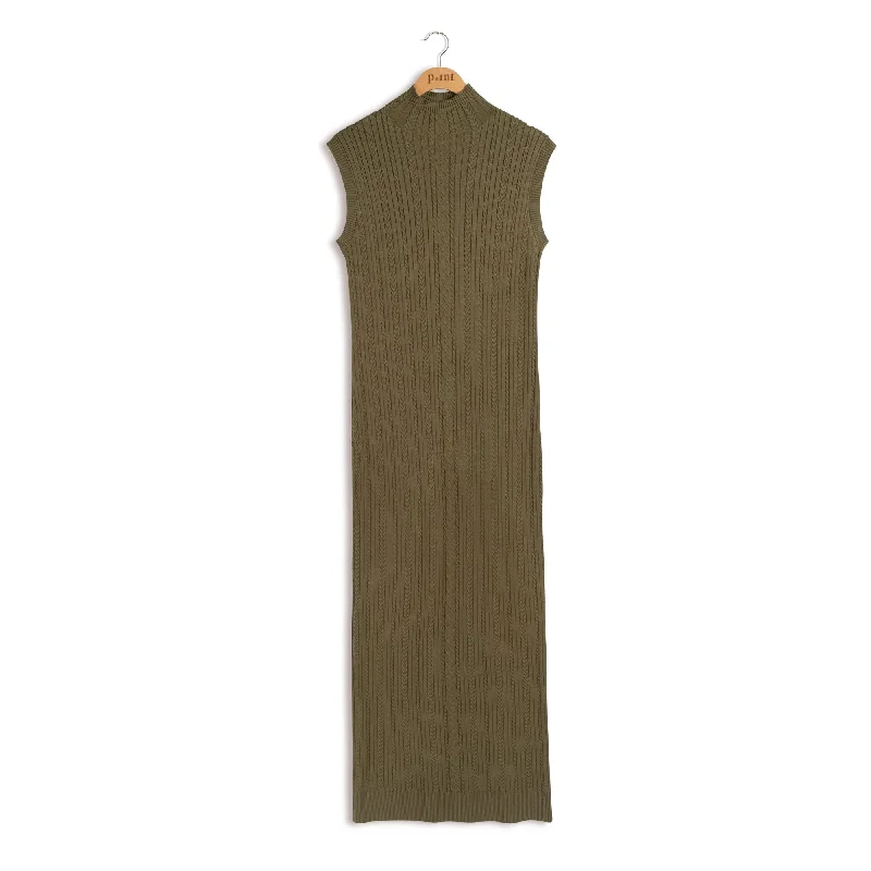 Point Mixed Cable Maxi Dress Elegant Pleated Maxi Dress