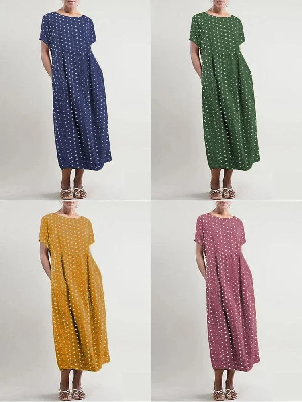 Polka Dot Print O-neck Short Sleeve Casual Women Maxi Dress Elegant Sleeveless Maxi Dress Polka Dot Print O-neck Short Sleeve Casual Women Maxi Dress Elegant Sleeveless Maxi Dress