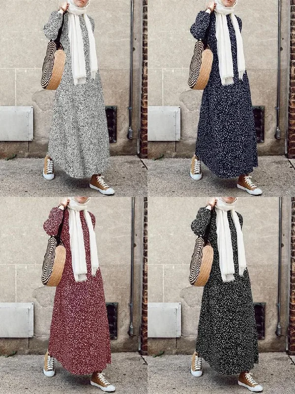 Polka Dots Mid-calf Length O-neck Kaftan Women Maxi Dress Stylish Button-Up Maxi Dress Polka Dots Mid-calf Length O-neck Kaftan Women Maxi Dress Stylish Button-Up Maxi Dress