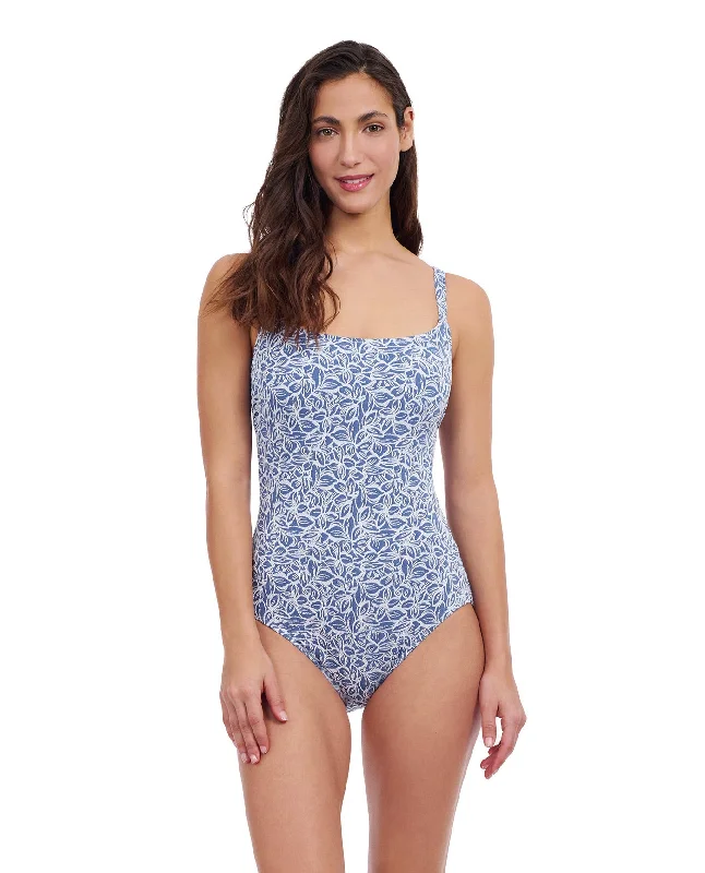 Profile By Gottex Plumeria D-Cup Textured Square Neck One Piece Swimsuit Elegant Swim Dress