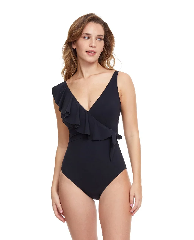 Profile By Gottex Tutti Frutti V-Neck Surplice Ruffle One Piece Swimsuit Mesh Swimsuit Top
