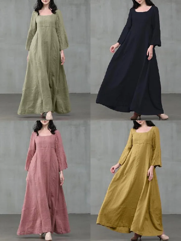 Pure Color Square Neck Ruffles Sleeve Zipper Loose Casual Women Maxi Dress Comfortable Bohemian Maxi Dress Pure Color Square Neck Ruffles Sleeve Zipper Loose Casual Women Maxi Dress Comfortable Bohemian Maxi Dress