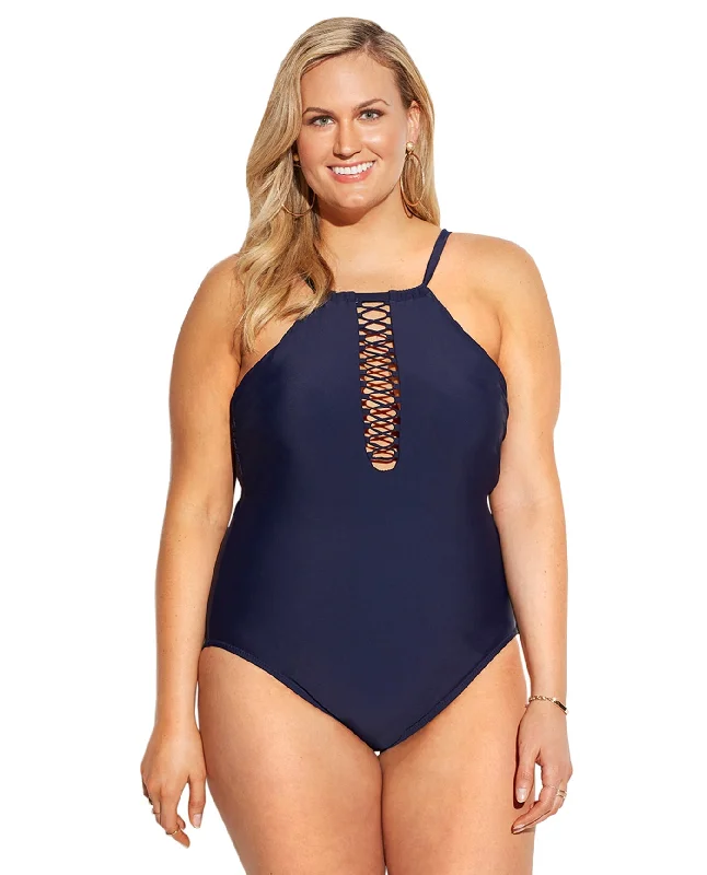 Raisins Curve Navy Ola Plus Size Lace High Neck One Piece Swimsuit Mesh Detail Bikini Raisins Curve Navy Ola Plus Size Lace High Neck One Piece Swimsuit Mesh Detail Bikini