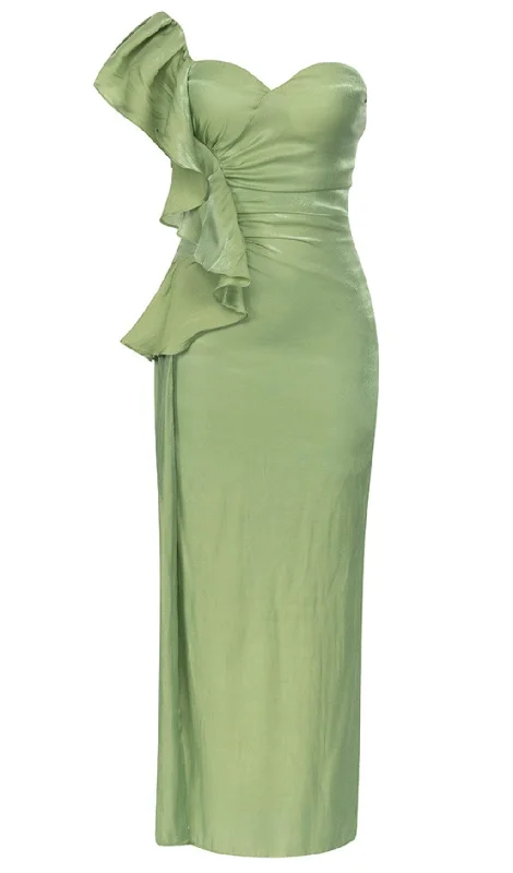 SATIN FOREST CORSET MAXI DRESS IN GREEN Comfortable Maxi Dress with Belt