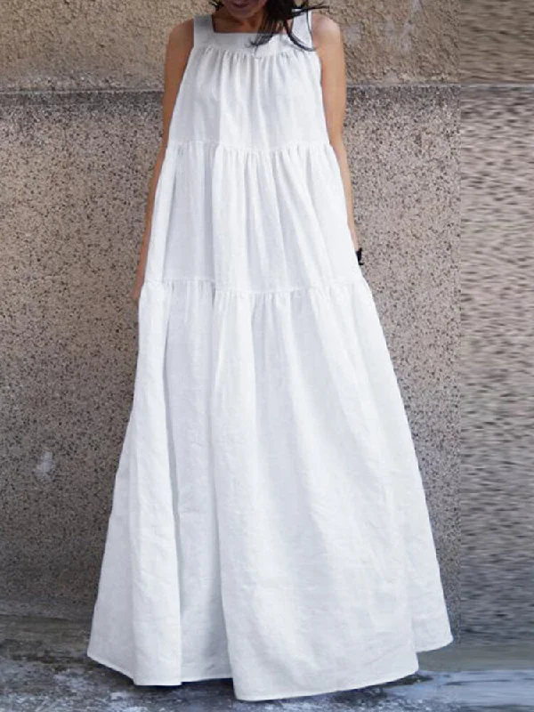 Sleeveless O-neck Loose Swing Maxi Casual Women Maxi Dress Comfortable Pleated Maxi Dress Sleeveless O-neck Loose Swing Maxi Casual Women Maxi Dress Comfortable Pleated Maxi Dress