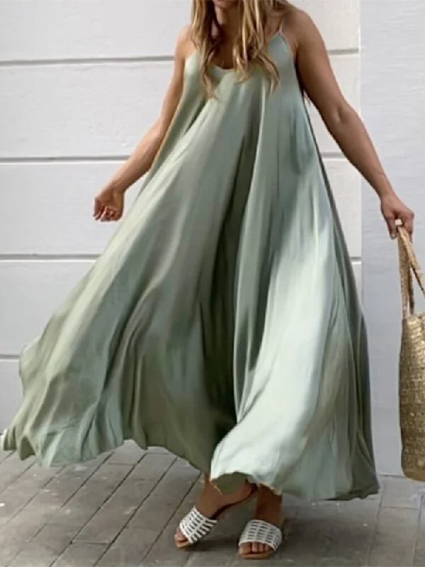 Solid Color Spaghetti Sleeveless Loose Swing Casual Women Maxi Dress Fashionable Open-Back Maxi Dress Solid Color Spaghetti Sleeveless Loose Swing Casual Women Maxi Dress Fashionable Open-Back Maxi Dress