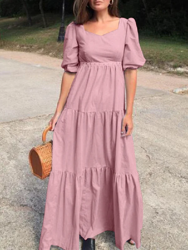 Square Neck Dress Casual Solid Women Maxi Dress Fashionable Faux Wrap Maxi Dress