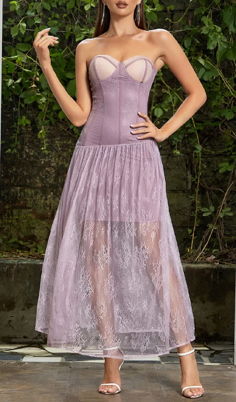 STRAPLESS CORSET LACE MAXI DRESS Cozy Maxi Dress with Slit