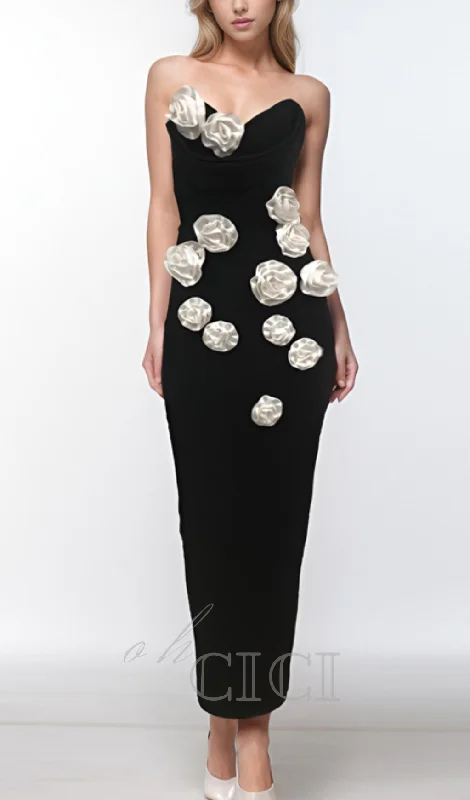 STRAPLESS FLORAL CORSET MAXI DRESS IN BLACK Trendy Maxi Dress with Lace