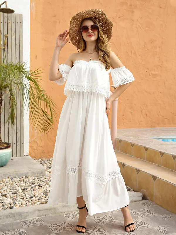 Summer Ladies Sweet Sexy Backless Strapless Maxi Dress Comfortable Maxi Dress with Sleeves