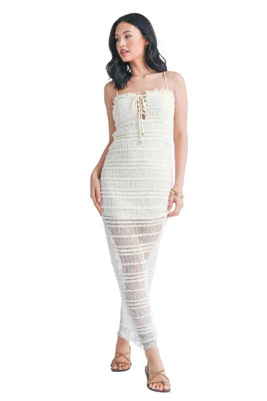 TEXTURED MESH MAXI DRESS WITH SHORT LINING Trendy Floral Print Maxi Dress
