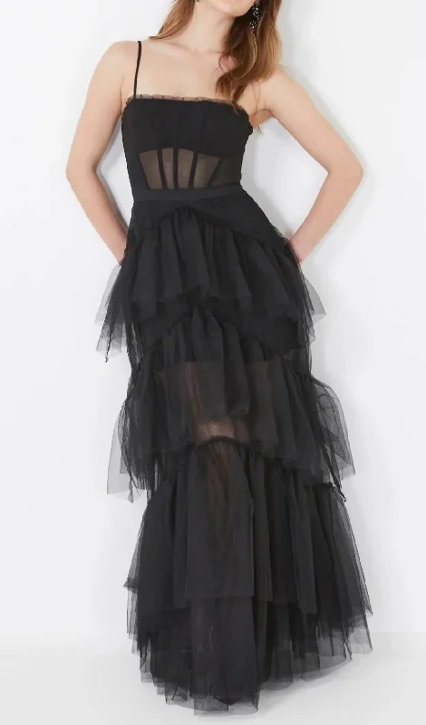 TIERED RUFFLE TULLE EVENING MAXI DRESS Comfortable Casual Maxi Dress