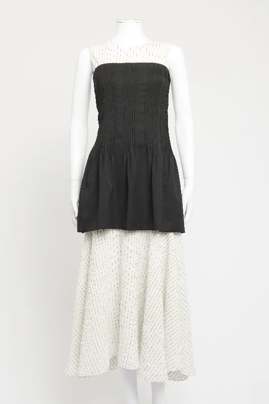 White Silk Preowned Layered Stripe Maxi Dress Fashionable Faux Wrap Maxi Dress