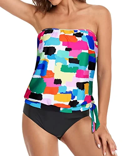Loose Fit Bandeau Tankini Swimwear For Women-Aqua Soft Beachwear Set