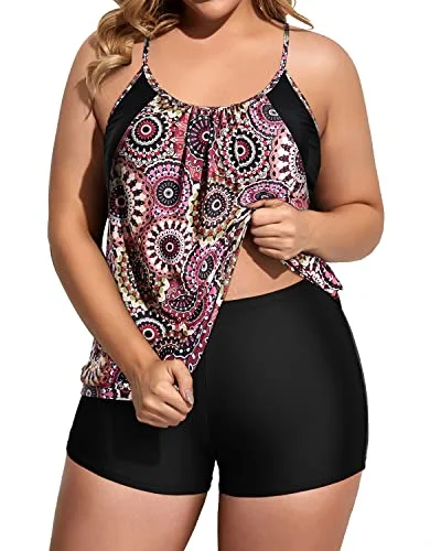 Deep Cut Two Piece Plus Size Tankini Set Swimsuit For Women-Brown Print Retro-Inspired Bikini Set Deep Cut Two Piece Plus Size Tankini Set Swimsuit For Women-Brown Print Retro-Inspired Bikini Set