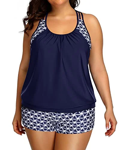 Womens Plus Size Tankini Swimsuit For Women Two Piece Tummy Control-Blue And White Stars Solid Color Swimsuit Womens Plus Size Tankini Swimsuit For Women Two Piece Tummy Control-Blue And White Stars Solid Color Swimsuit
