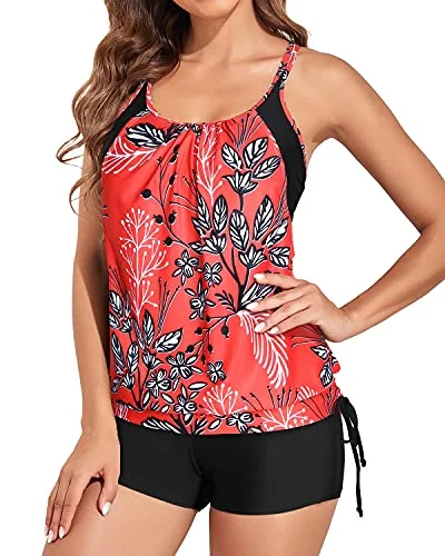Full Coverage Tankini Swimsuit For Women Two Piece Tummy Control Bathing Suits-Red Floral Chic Bikini Set Full Coverage Tankini Swimsuit For Women Two Piece Tummy Control Bathing Suits-Red Floral Chic Bikini Set