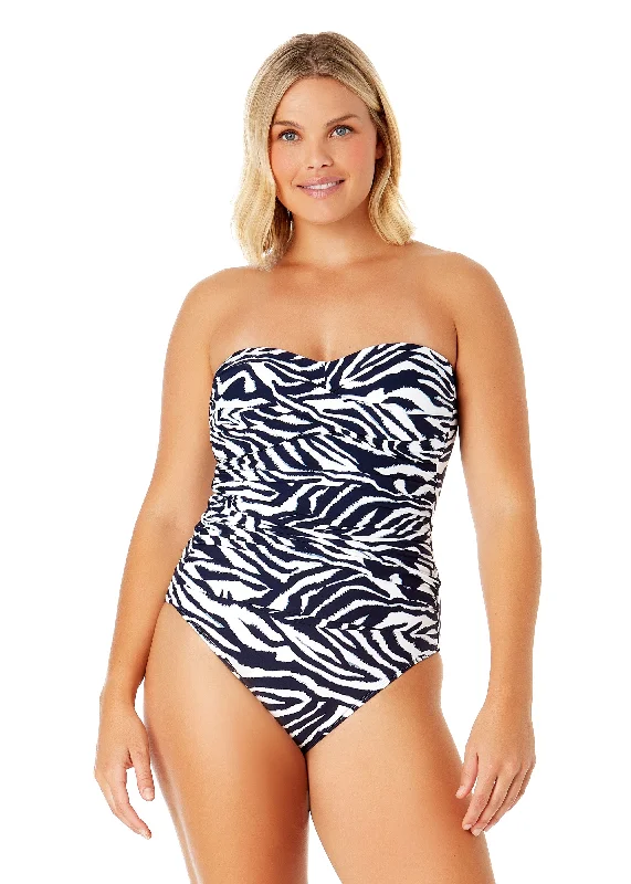 Women's Zebra Shadow Twist Front Shirred One Piece Swimsuit Deep-V Swimsuit Design