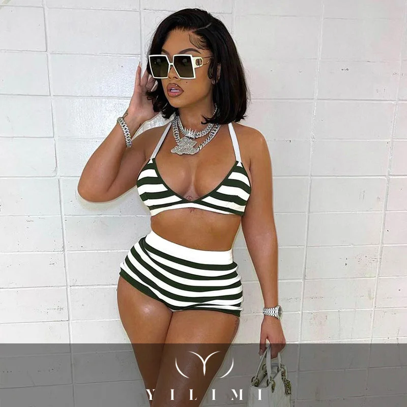 YILIMI Sexy Bikini Two Piece Shorts Set Stripe Print Beachwear Women Casual Short Pants Two Piece Set Swimsuit Reversible Bikini Set YILIMI Sexy Bikini Two Piece Shorts Set Stripe Print Beachwear Women Casual Short Pants Two Piece Set Swimsuit Reversible Bikini Set