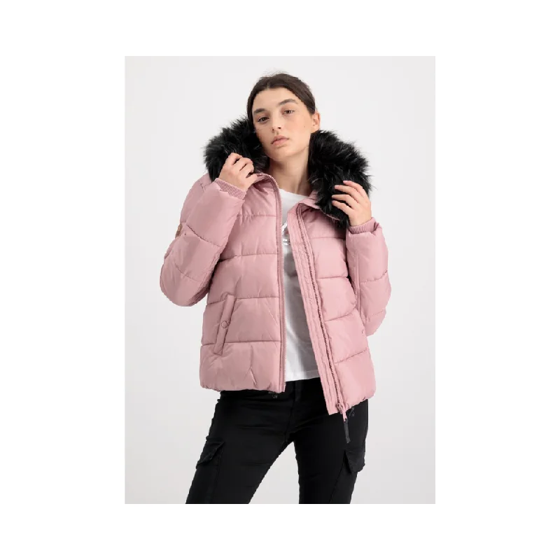 Alpha 108004 Womens Hooded Puffer Jacket Pink Hoodie Zip-Up Jacket Button-Up Jacket