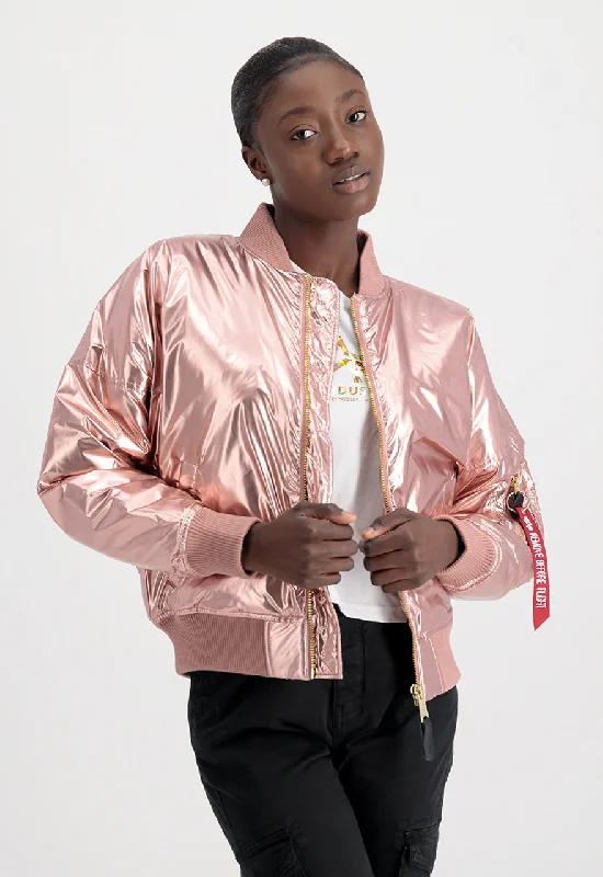 Alpha Industries MA-1 OS Metallic Womens Jacket Front Pockets Side Pockets Patch Pockets Alpha Industries MA-1 OS Metallic Womens Jacket Front Pockets Side Pockets Patch Pockets