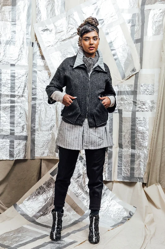 AW23 MONDRI ZIP JACKET - CHARCOAL HERRINGBONE Striped Jacket Polka Dot Jacket Floral Jacket AW23 MONDRI ZIP JACKET - CHARCOAL HERRINGBONE Striped Jacket Polka Dot Jacket Floral Jacket