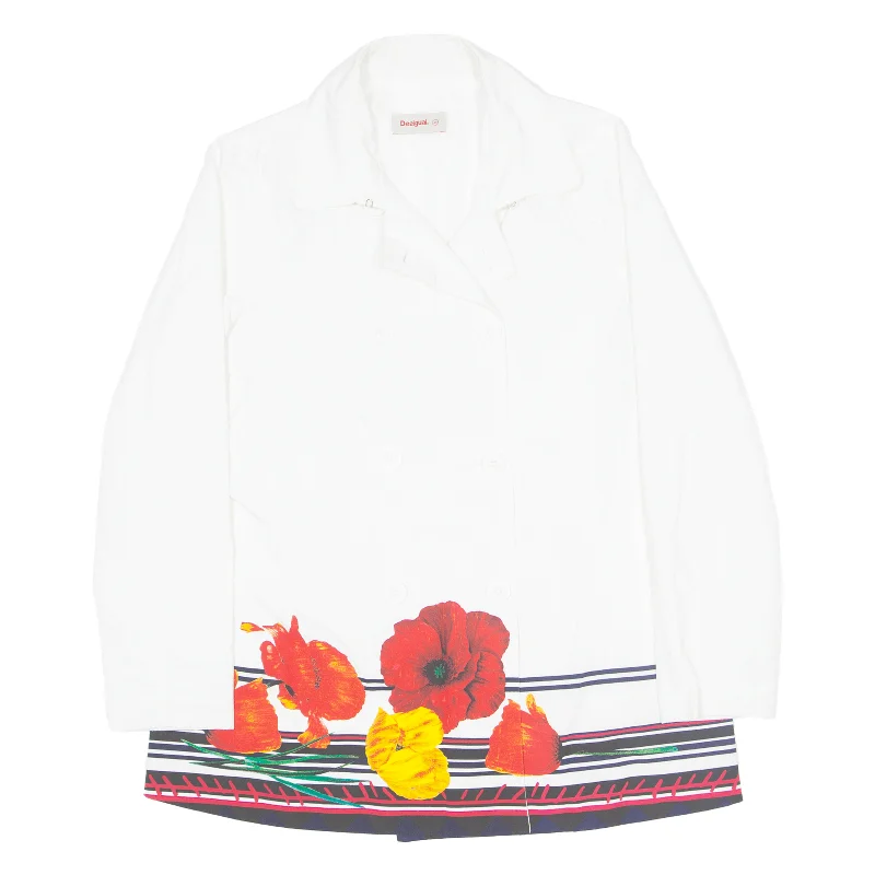 DESIGUAL Womens Pea Jacket Cream Floral L Wool Jacket Cashmere Jacket Tweed Jacket