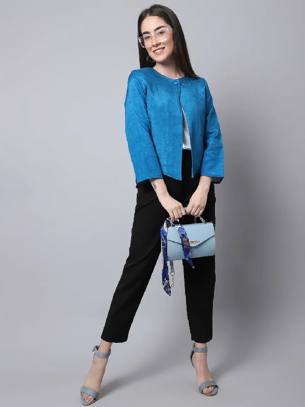 Even Apparels Blue 100% Viscose Open Front Statement Women's Jacket Chenille Jacket Brocade Jacket Lace Jacket Even Apparels Blue 100% Viscose Open Front Statement Women's Jacket Chenille Jacket Brocade Jacket Lace Jacket