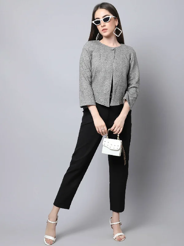 Even Apparels Grey Pure Wool Open Front Statement Women's Jacket Collared Jacket Crew Neck Jacket Turtle Neck Jacket Even Apparels Grey Pure Wool Open Front Statement Women's Jacket Collared Jacket Crew Neck Jacket Turtle Neck Jacket