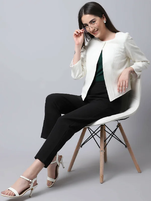 Even Apparels White 100% Viscose Open Front Statement Women's Jacket Denim Fabric Leather Fabric Suede Fabric Even Apparels White 100% Viscose Open Front Statement Women's Jacket Denim Fabric Leather Fabric Suede Fabric